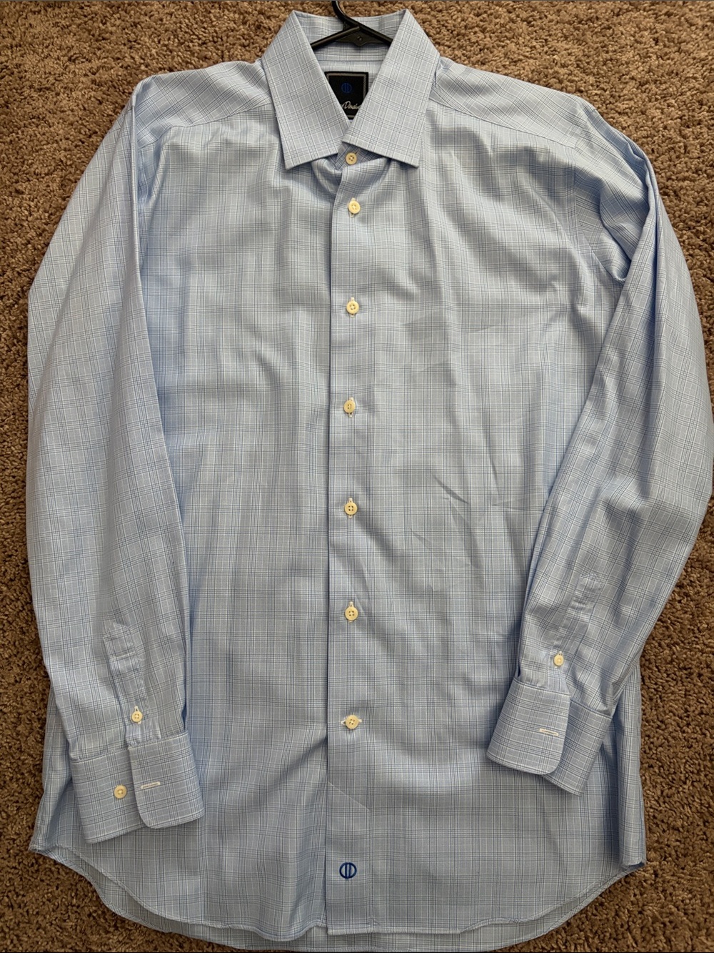 David Donahue Light Blue Micro-Check Dress Shirt